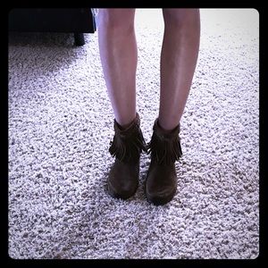 Minnetonka fringe ankle booties.